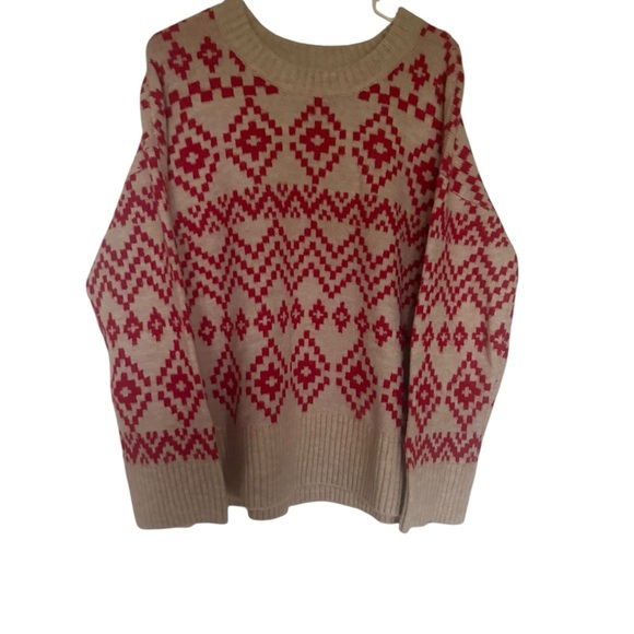 NWT Joseph Red and Cream Geometric Women's Sweater